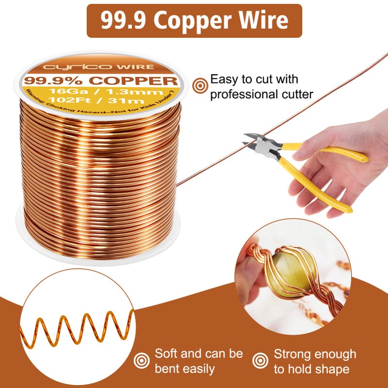 cyrico 99.9% Pure Copper Wire  16 Gauge 102 Feet Solid Copper Wire for Jewelry Making Crafts  Electroculture Gardening Antenna  Cyrico Bendable Soft Copper Wire for Plants - Image 2